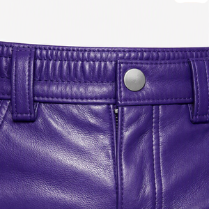 Men's High Waist Leather <b>Shorts</b> With <b>Zipper</b> Pockets Moto Style Solid Color Front Logo Design - Product Image 5