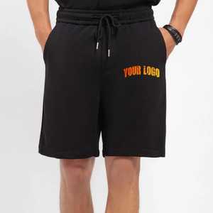 Pantalones cortos tipo bermuda de algodón negro para hombre con cintura con cordón y bolsillos estilo casual - Product Image 5