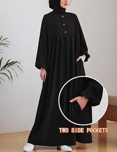Vestido Abaya Musulmán para Mujer, con 2 Bolsillos Laterales, Manga Larga, Botones Delanteros, Vestidos Maxi Casuales, Ropa Islámica al por Mayor - Product Image 1