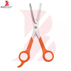 Ciseaux à effiler les cheveux professionnels en acier inoxydable avec manche en plastique orange, personnalisables avec logo, pour barbier, vente en gros - Product Image 3