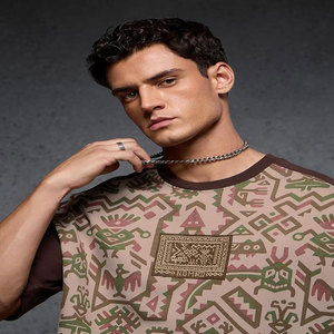 เสื้อยืดแขนสั้นผู้ชายทรงปกติ ลายเรียบ คอกลม สวมใส่สบาย ผ้าถัก 100% คอตตอน ป้องกันขนร่วง สีน้ำตาลเบจ - Product Image 4