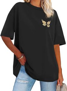 Camiseta Negra Oversize de Manga Corta con Cuello Redondo y Bordado de Mariposa Dorada para Mujer, Ajuste Holgado, Top Casual de Primavera Verano - Product Image 2