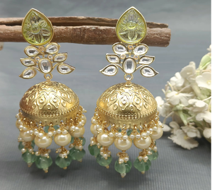Boucles d'oreilles pendantes Jhumki en laiton plaqué or avec fleurs en moissanite, 3 mm d'épaisseur, tendance et élégantes pour femme, référence KE 017 - Product Image 1