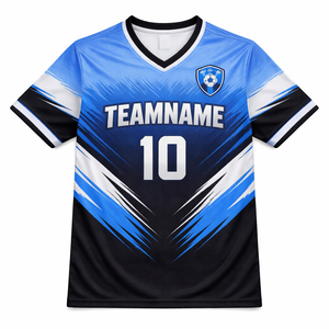 Camiseta de Fútbol Personalizada para Clubes y Equipos, Secado Rápido, Transpirable, Tela 100% Poliéster, Nombre y Número del Jugador Sublimados - Product Image 1