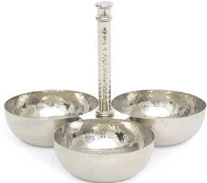 Cuenco de servir de metal martillado plateado de 3 niveles con asa central, de acero inoxidable, para condimentos, frutos secos, aperitivos y salsas, apto para lavavajillas - Product Image 1