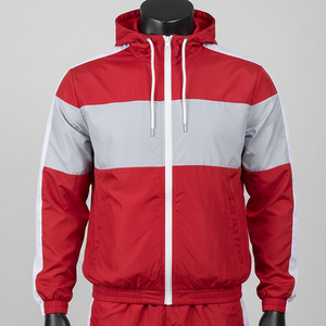 New Style 100% Nylon Men's Elastic Bottom Jacket & Welted Pockets Shorts Color Block Wave Panel Windbreaker Tracksuits For Men - Product Image 2
