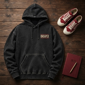 Sweat-shirt à capuche noir délavé personnalisé pour homme, pull-over imprimé graphique vieilli, streetwear, OEM ODM - Product Image 4