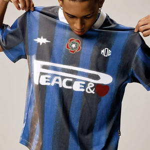 Maillot de football rayé surdimensionné pour homme, style streetwear, impression par sublimation, mélange de coton respirant, t-shirts pour homme, fournisseur en gros OEM - Product Image 2