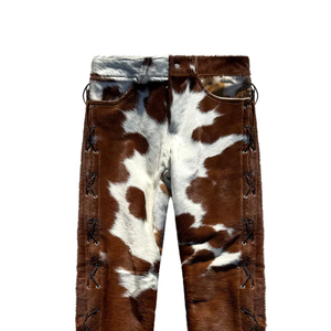 Pantalones de Cuero Genuino con Pelo de Vaca para Hombre |   Pantalones de Cuero Hechos a Mano con Estampado de Vaca Marrón y Blanco |   Moda Vaquera del Oeste - Product Image 3