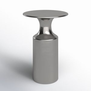 Mesa auxiliar de lujo de metal latón con superficie redonda lisa y base de diseño para sala de estar moderna - Product Image 5