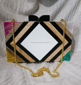 LUXURY CRAFTS <b>Women's</b> Fashion-Style Wooden Clutch <b>Bag</b> with Chains Decor for Wedding Occasions - Product Image 2