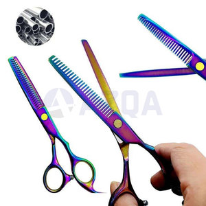 Ciseaux professionnels de coiffure en acier inoxydable avec revêtement en titane arc-en-ciel, 28 dents, manche moyen, pour droitiers, pour salon de coiffure - Product Image 4
