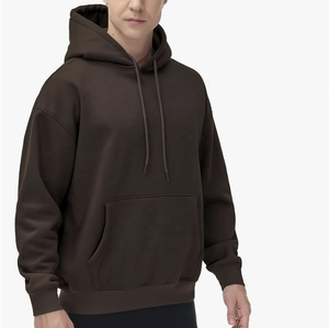 Sweatshirts à capuche en molleton de coton 100% pour hommes 380 grammes poids lourd surdimensionné poche goutte épaule motif solide pour l'hiver - Product Image 2