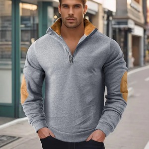 Sudadera Casual de Forro Polar para Hombre, Cuello Alto, Cierre de Cremallera, Color Sólido, Corte Regular, Negro con Detalles Marrones - Product Image 4
