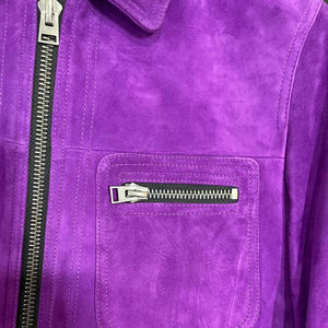 Veste de motard en fourrure de mouton imperméable pour homme, couleur violet vif, fermeture éclair, style décontracté, streetwear, vêtements d'extérieur pour l'hiver - Product Image 5