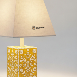 Lampe moderne en os jaune incrusté avec abat-jour en tissu |   Éclairage de luxe pour salon et chambre à coucher - Product Image 3
