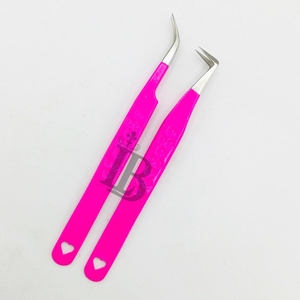 Hot Pink Tweezers Stainless Steel Eyelash Extensions Tweezers Purple Color Tweezers 45 Degree Boot Volume Eyelash Tweezers - Product Image 2