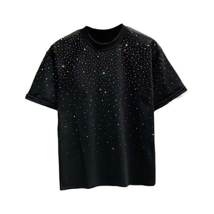 T-shirt Homme Décontracté à Col Rond et Manches Courtes, Motif Noir Oversize en Strass, Style Tricoté – Prix Usine - Product Image 1
