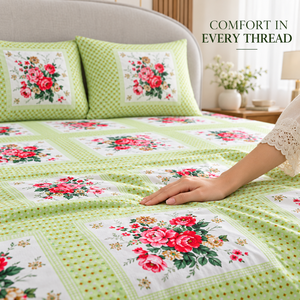 Juego de Sábanas Personalizables con Estampado Floral de Lunares, 100% Algodón, Impresas a Mano, 300 Hilos, 1.8m, Resistentes a la Decoloración, para Todas las Estaciones, con Fundas de Almohada | - Product Image 2