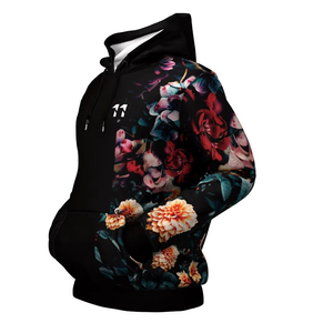 Sudadera con Capucha Negra con Estampado Floral para Hombre, Corte Regular, Tejida, Manga Larga, Diseño con Bolsillos, Ropa Casual de Otoño - Product Image 4