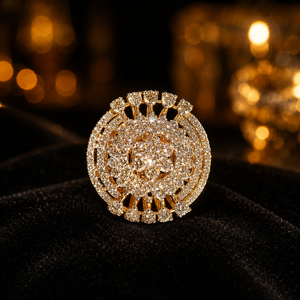 Luxury 14K Gold Floral Cluster <b>Ring</b> with Sparkling <b>CZ</b> Stones Elegant Bridal Party Wear Jewelry for Women - Product Image 3