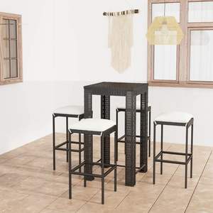 Conjunto de Bar de Jardín de Ratán PE Negro con Acero con Recubrimiento en Polvo y Poliéster, Muebles de Patio Elegantes - Product Image 1