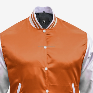 แจ็กเก็ตผ้าซาตินปกถักสไตล์เท่ๆกันลมแจ็คเก็ตเบสบอลผ้าซาตินสีแดงสีแดงเสื้อทีมตัวแทนแต่งลายทางสำหรับผู้ชาย - Product Image 3