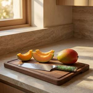 Tabla de Cortar Rectangular de Madera con Bordes Tallados, Tabla de Madera Natural para Preparación de Alimentos en la Cocina, Servir y Rebanar Queso, Uso Doméstico - Product Image 4