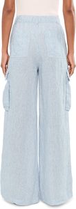 <b>Light</b> Blue Striped High Waist Cargo Pants Linen Cotton Wide Leg Loose Fit Full Length Summer Casual Women's <b>Trousers</b> - Product Image 3