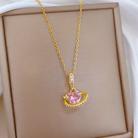 Collar con Colgante de Corazón Rosa de Acero Inoxidable de Primera Calidad con Cristal Orbit para Fiesta