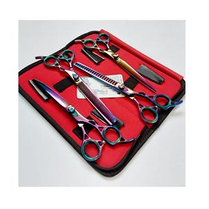 Juego de Tijeras Profesionales para Peluquería Canina de 4 Piezas y 7 Pulgadas, Multicolor, Antiestáticas, con Punta Suave, Hechas de Acero Inoxidable 6CR con Revestimiento de Titanio - Product Image 1