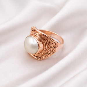 Mother of Pearl Round Cabochon <b>Ring</b> 925 Sterling <b>Silver</b> Vintage Boho <b>Statement</b> Handmade Filigree Design Women Jewelry for Men - Product Image 3