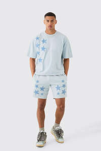 Ensemble t-shirt et short en coton 100% avec appliques surdimensionnées à lavage acide et à séchage rapide et respirant de style décontracté pour l'été - Product Image 5