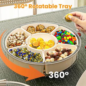 2 Pezzi Contenitore Girevole a 360 Gradi per Snack, Trasparente con 6 Scomparti, Vassoio Divisorio con Coperchio e Manico, per Feste e Decorazioni da Tavola - Product Image 3