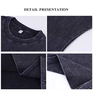 Camiseta sin mangas de algodón lavado para hombre, cuello redondo, estilo casual, streetwear, camiseta sin mangas de gran venta - Product Image 3