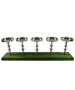 Support de service en métal fait main de luxe pour 5 tasses, base en bois, finition dorée, écologique, décoratif, pour desserts, bougies ou fruits secs - Product Image 4