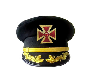 Casquette de fatigue Grand Chevalier Templier, croix métallique rouge avec tresse dorée et argentée de luxe - Product Image 1
