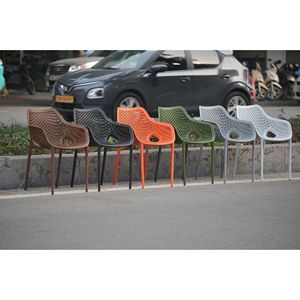 Silla de Comedor Moderna TM06 de Aluminio Verde Botánico con Asiento de Malla |   Silla Apilable para Jardín, Cafetería, Patio, Hotel - Product Image 4