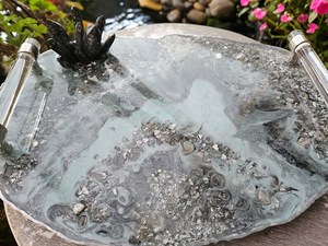 Geode Resin Tray Serving Tray Jewelry Tray <b>Makeup</b> <b>Vanity</b> tray Resin tray with handles Perfume tray Epoxied tray Wine Cheese tray - Product Image 5