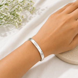 Silver Hammered Open Cuff <b>Bangle</b> Custom <b>Engraved</b> Metal Bracelet Unisex Gift Jewelry for Party Anniversary - Product Image 5