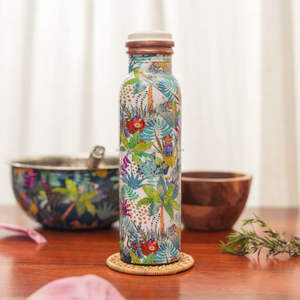 Natural copper <b>water</b> <b>bottle</b> with enamel printed design for ayurvedic benefits improved digestion metabolism wellness routine - Product Image 4