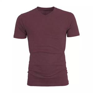 T-shirts pour hommes à col en V et manches courtes, coupe ajustée - Service OEM, polyester/coton respirant, vêtements décontractés d'été - Product Image 1