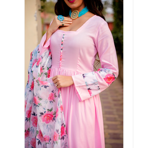 Conjunto de Traje de Chifón Rosa Transpirable para Mujer, Estilo Indio-Pakistaní, con Mangas de Organza y Dupatta Sólida Elegante, Ideal para el Verano - ¡Venta Caliente! - Product Image 6