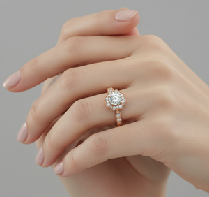 Bague de fiançailles Stonewels en diamant de laboratoire, taille ronde, halo octogonal, style vintage, monture à griffes en or 14K, pour alliance de mariée certifiée - Product Image 5