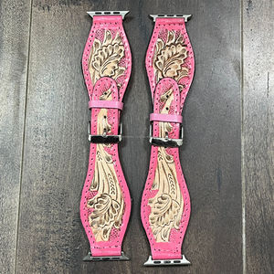 Top Quality Hand Tooled Floral Carved Leather Smart Watch Bands Stylish Genuine Leather Full Size <b>Pin</b> Buckle Replacement Straps - Product Image 4
