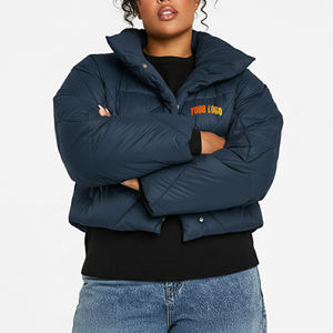 2025 New Arrived Dyed Rivet Embroidery Cotton Padded Hooded Collar Crop Winter Puffer Jacket Women's Custom Logo Plus Size Solid - Product Image 1