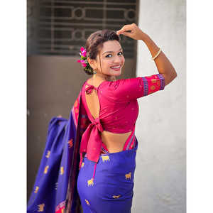 Sari Tradicional Violeta con Bordado Zari, Seda Suave Pichwai 600g, Tejidos de Élite para Ropa Elegante India y Pakistaní - Product Image 3