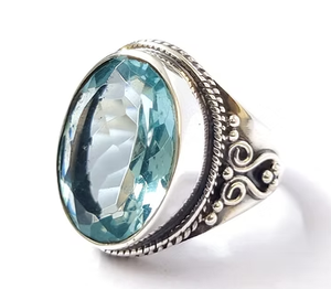 Blue Oval Cut Quartz Gemstone Sterling <b>Silver</b> <b>Ring</b> 8.2 Grams Big <b>Chunky</b> vintage Classic Unisex Available in All Sizes - Product Image 3