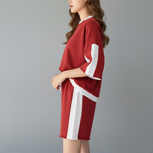 Ensemble 2 pièces surdimensionné pour femme en 100 % coton, t-shirt et short, brodé, couleur unie, haute qualité, tenue d'été, écologique, vente chaude - Product Image 2