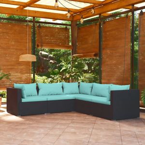Giardino # # # # Rattan PE Nero # # # # Set di Divani Modulari a 5 Pezzi - Product Image 1